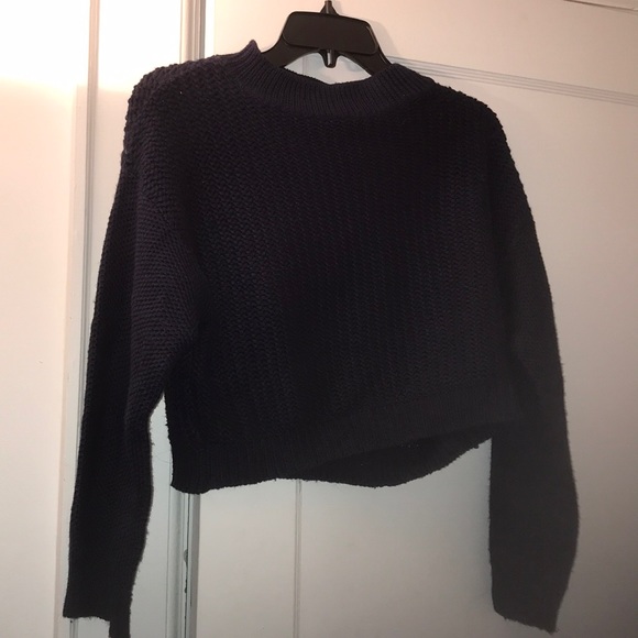 Sweaters - Navy Knitted Cropped Sweater